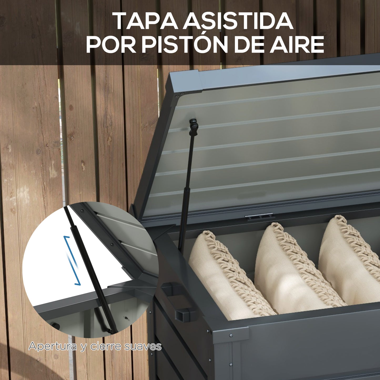 Outsunny Baúl De Exterior 311 L Con 4 Ruedas 2 Asas 120x62x66 Cm Gris Oscuro_5