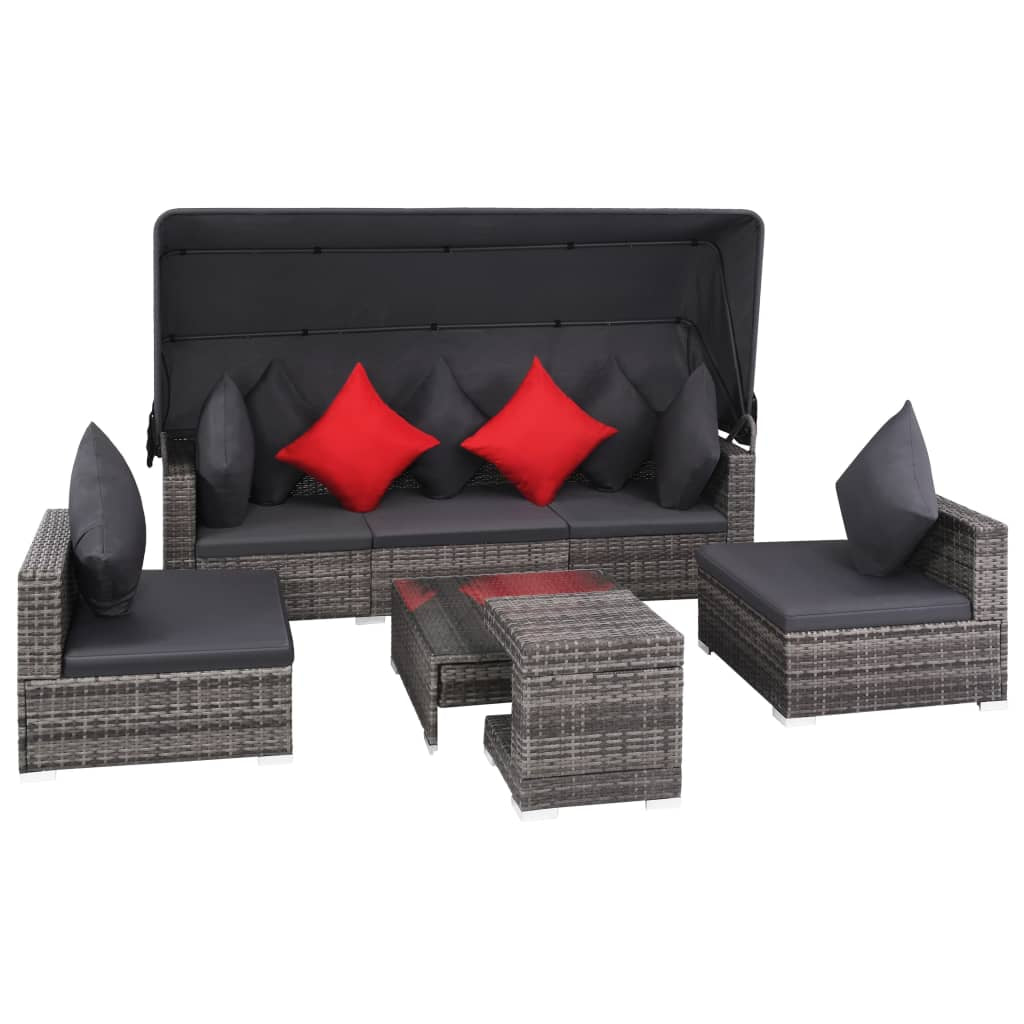 Vidaxl Set De Sofás De Jardín 7 Piezas Y Cojines Ratán Sintético Gris_0