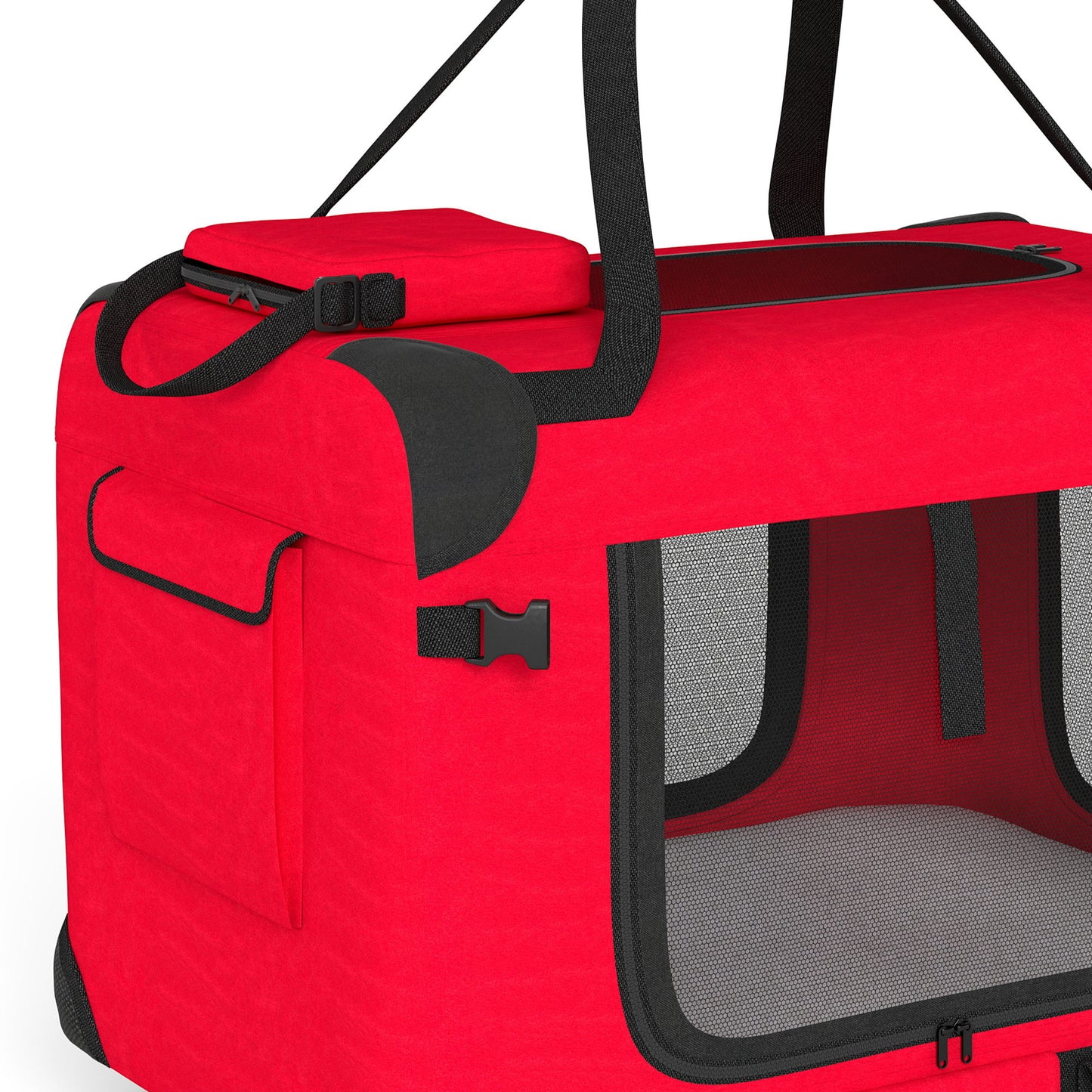 Pawhut Transportín Perro Gato Plegable 60x41,5x41 Cm Con Puertas Cojín Rojo_4