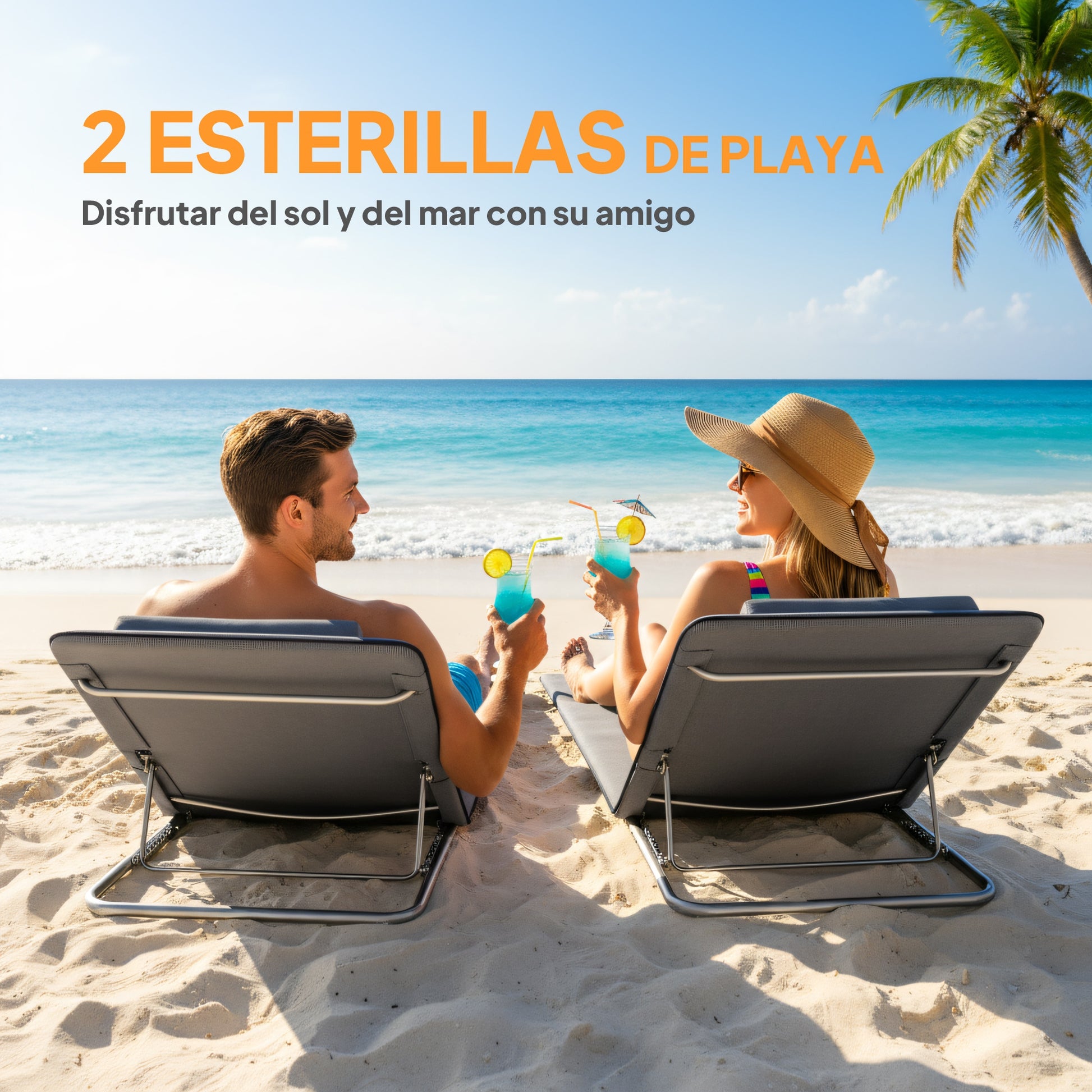 Outsunny Conjunto De 2 Esterillas De Playa Plegable 134x48x33-43 Cm Gris_3