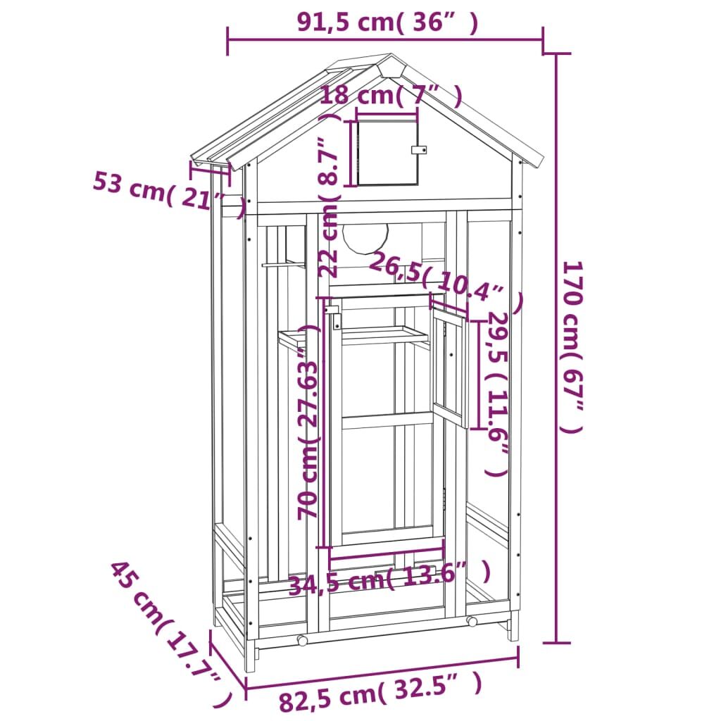 Vidaxl Casita Para Pájaros Madera Maciza Pino Color Moca 91,5x53x170cm_2