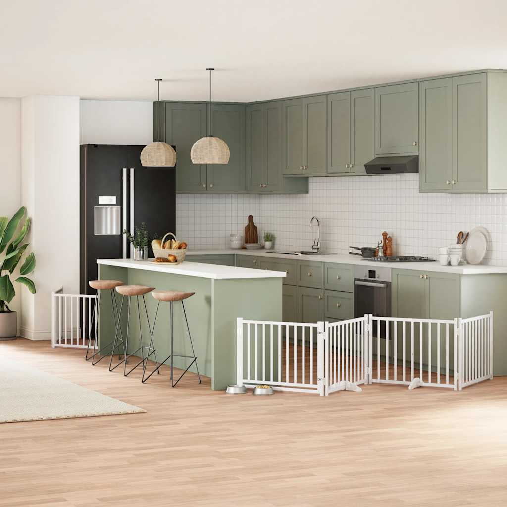 Vidaxl Puerta De Perros Plegable 6 Paneles Madera Álamo Blanca 480 Cm_1