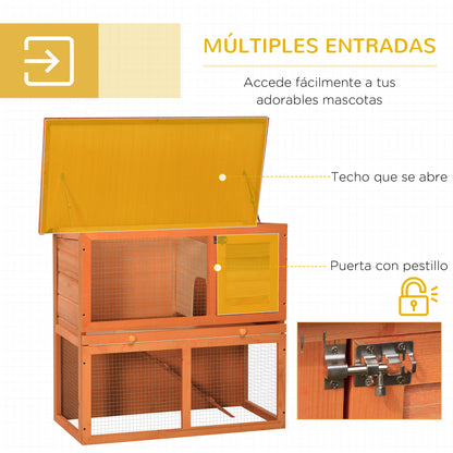 Pawhut Conejera Madera Jaula Para Conejo 2 Pisos Con Techo Abatible Y Bandeja_4