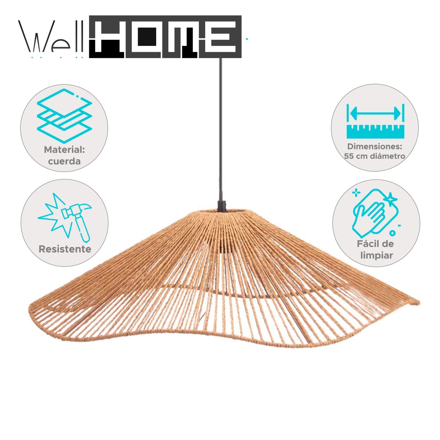 Lámpara De Techo Ø55cm En Cuerda Natural Estilo Vintage_1