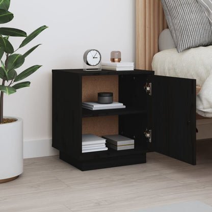 Mesita De Noche Madera Maciza De Pino Negro 40x34x45 Cm_1