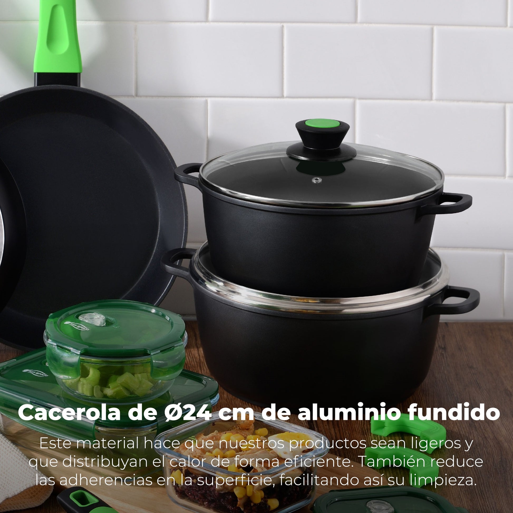 Cacerola 24 X 10,5 Cm Con Tapa San Ignacio Vitoria De Aluminio Fundido Apta Para Induccion_3