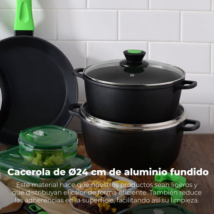 Cacerola 24 X 10,5 Cm Con Tapa San Ignacio Vitoria De Aluminio Fundido Apta Para Induccion_3