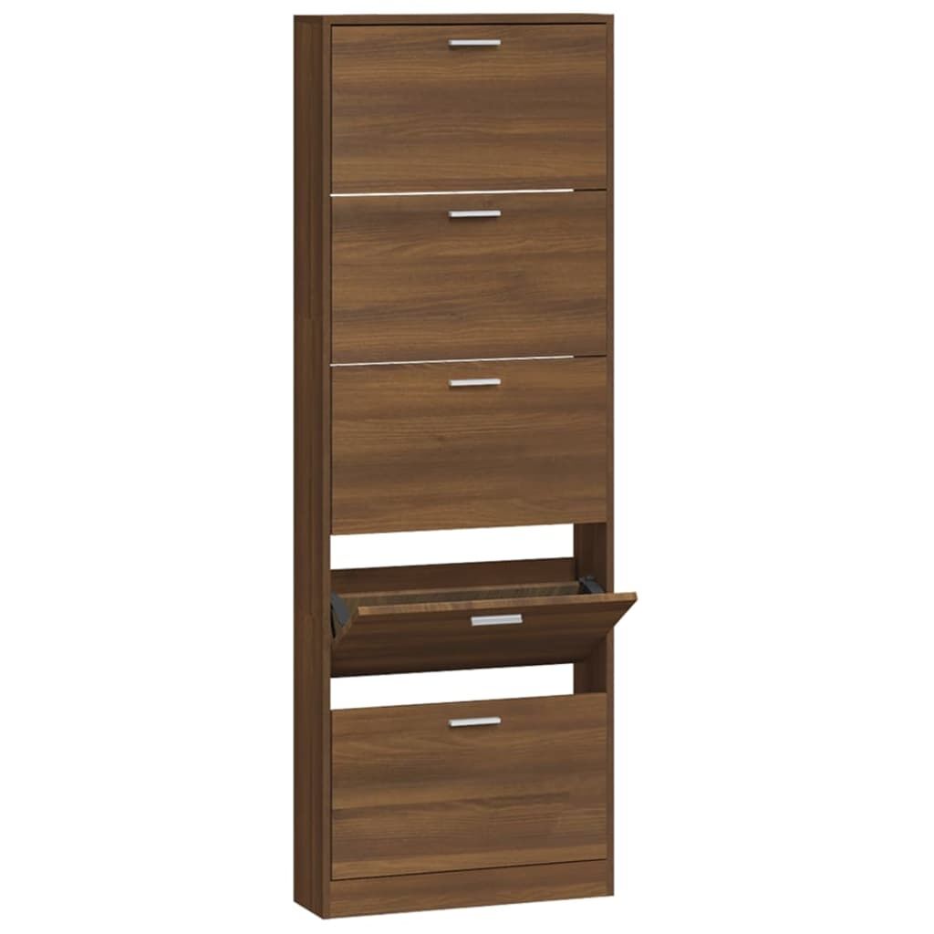 Vidaxl Mueble Zapatero Madera Contrachapada Marrón Roble 59x17x169 Cm_0