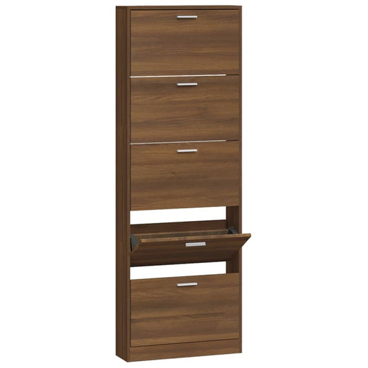 Vidaxl Mueble Zapatero Madera Contrachapada Marrón Roble 59x17x169 Cm_0