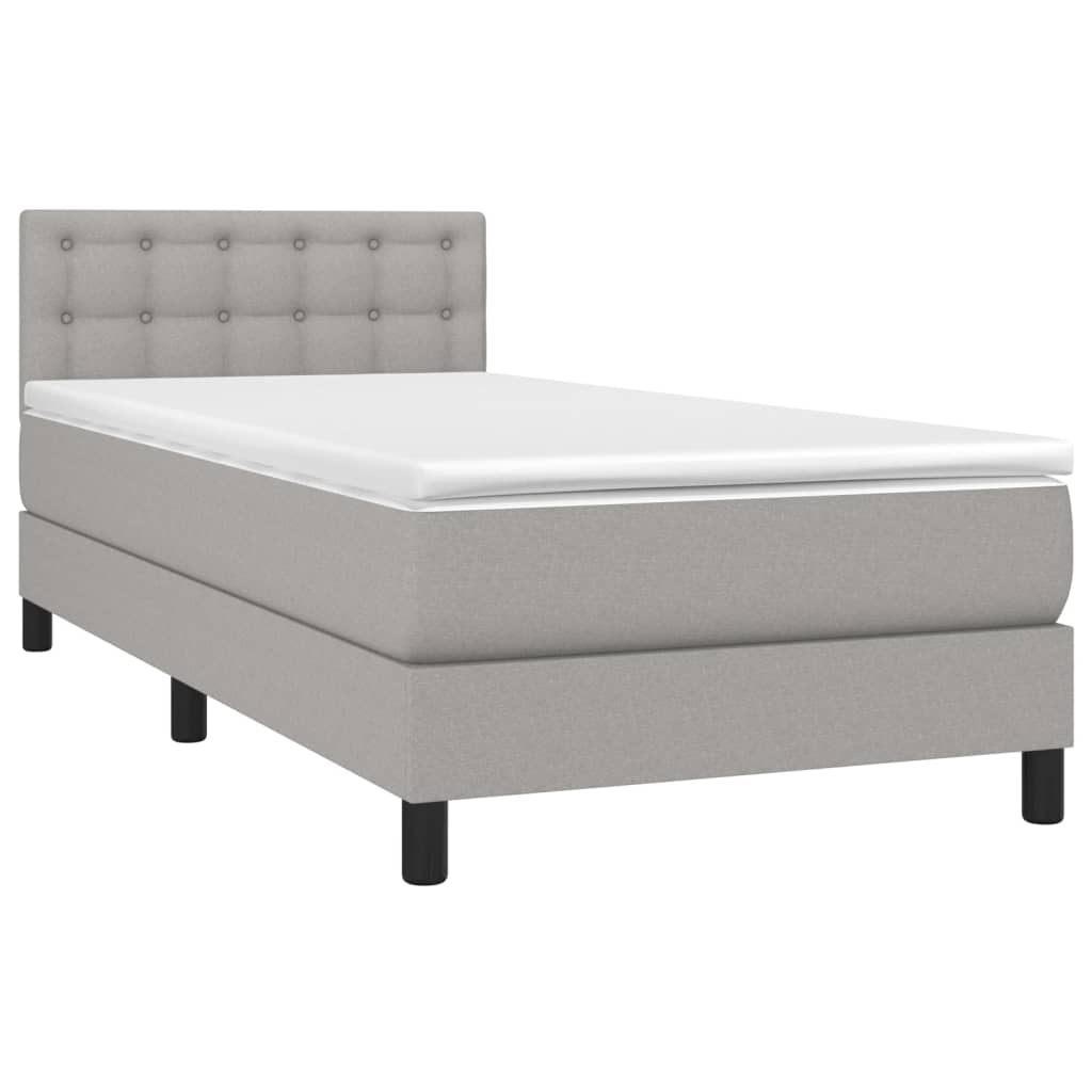 Cama Box Spring Colchón Y Luces Led Tela Gris Claro 90x200 Cm / Vetonek_4