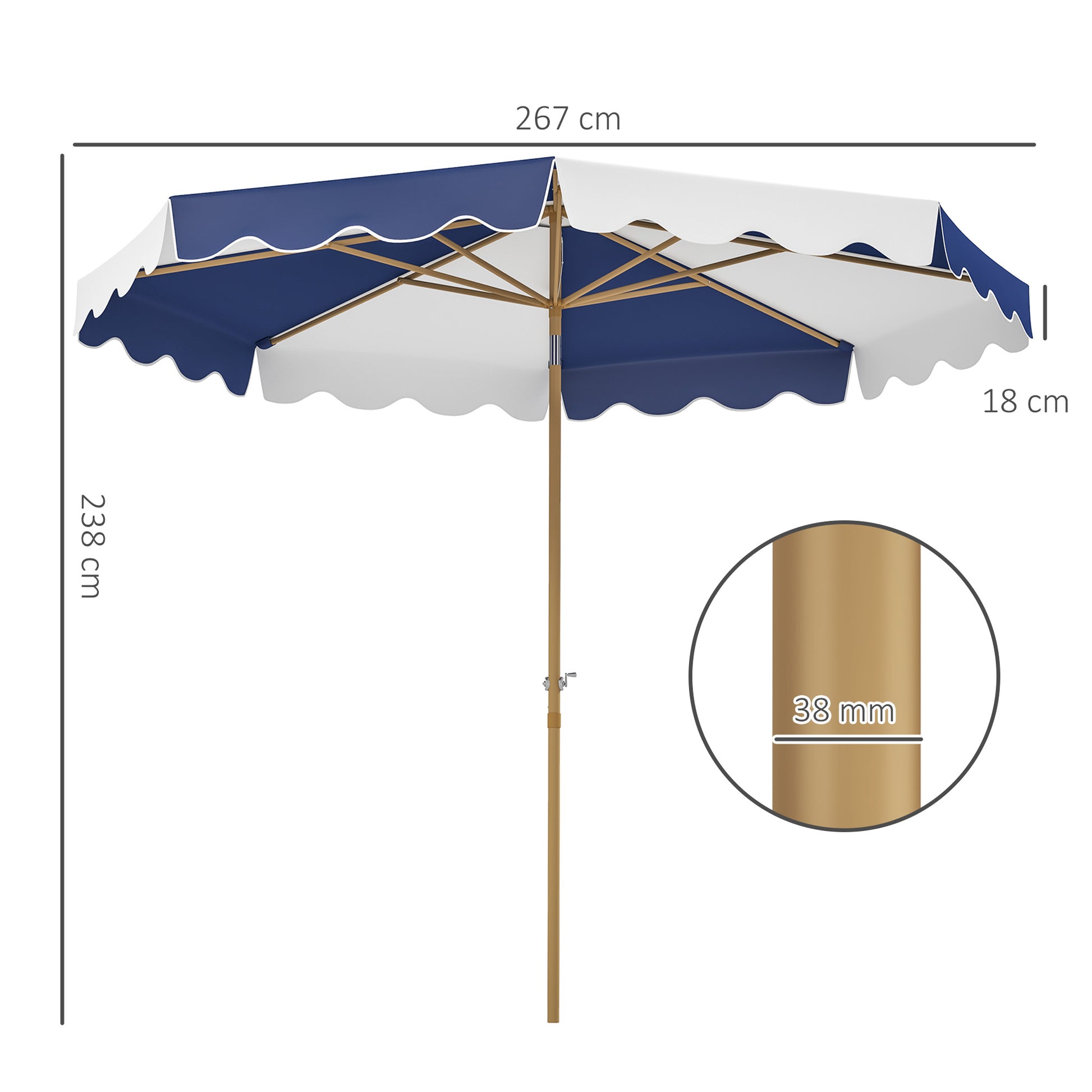 Outsunny Sombrilla Terraza Exterior Ø267 Cm Con Ángulo Inclinable Azul Y Blanco_2