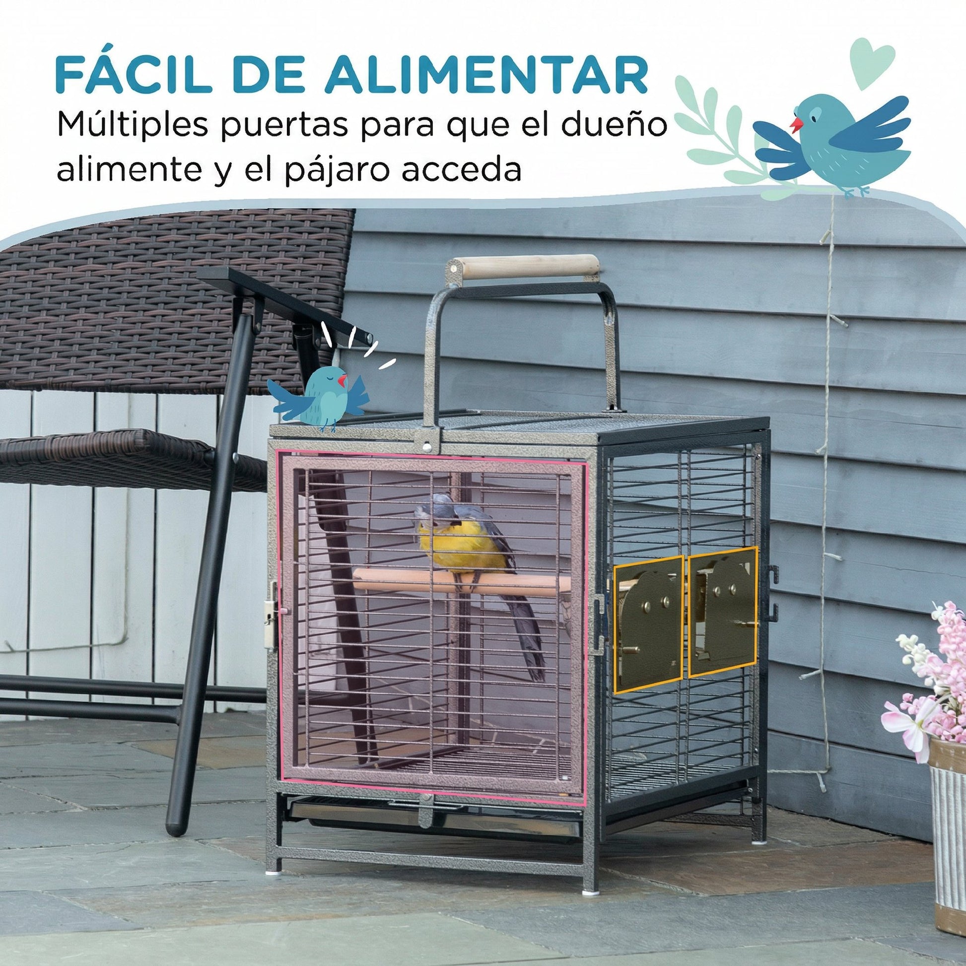 Pawhut Jaula Para Pájaros Con 2 Perchas 2 Comederos Y Bandeja 48x38x47,8 Cm Negro_4