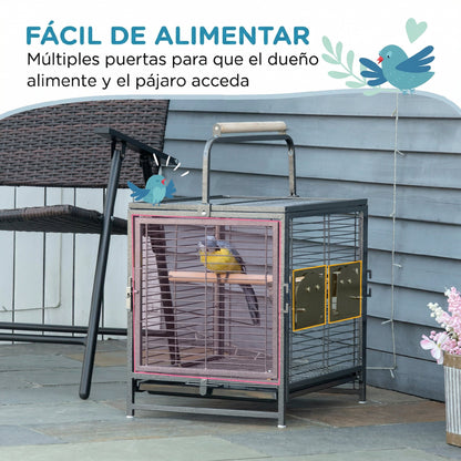 Pawhut Jaula Para Pájaros Con 2 Perchas 2 Comederos Y Bandeja 48x38x47,8 Cm Negro_4