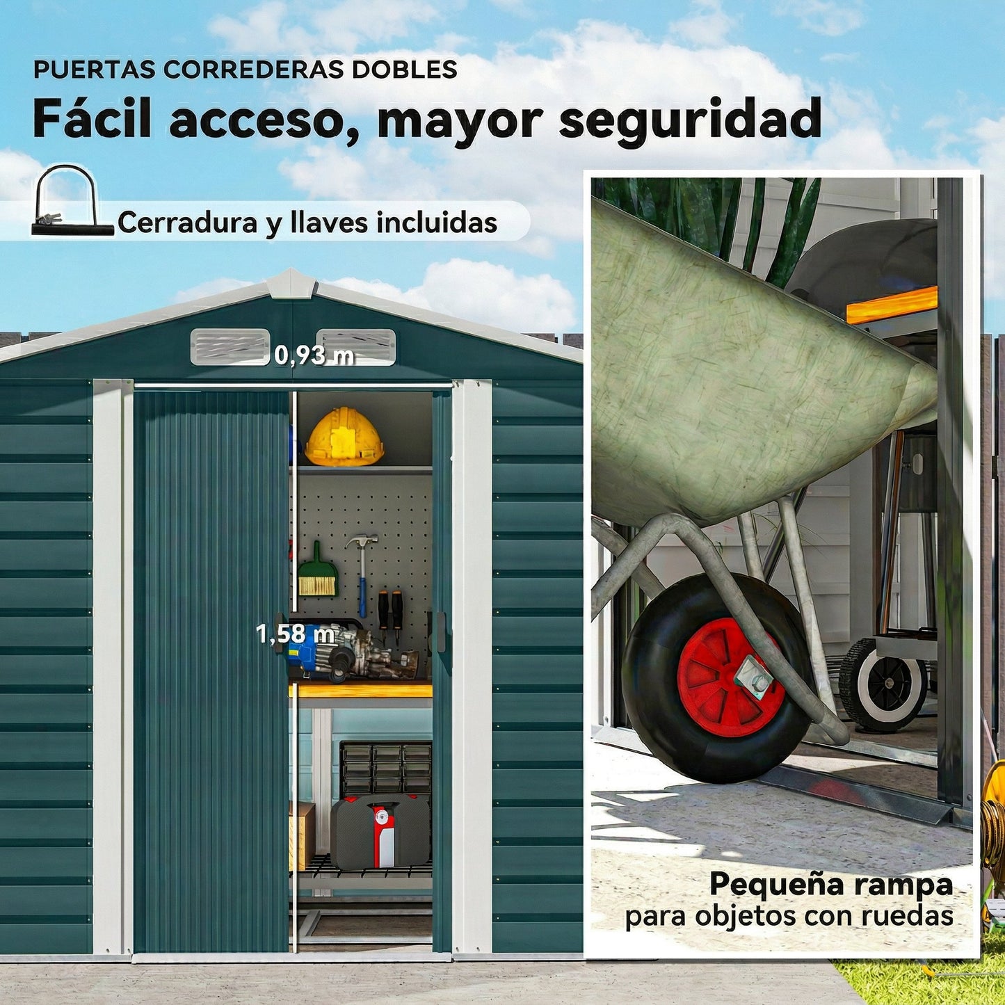 Outsunny Caseta De Jardín Exterior 2,36m² 213x120x194 Cm Verde Oscuro_5