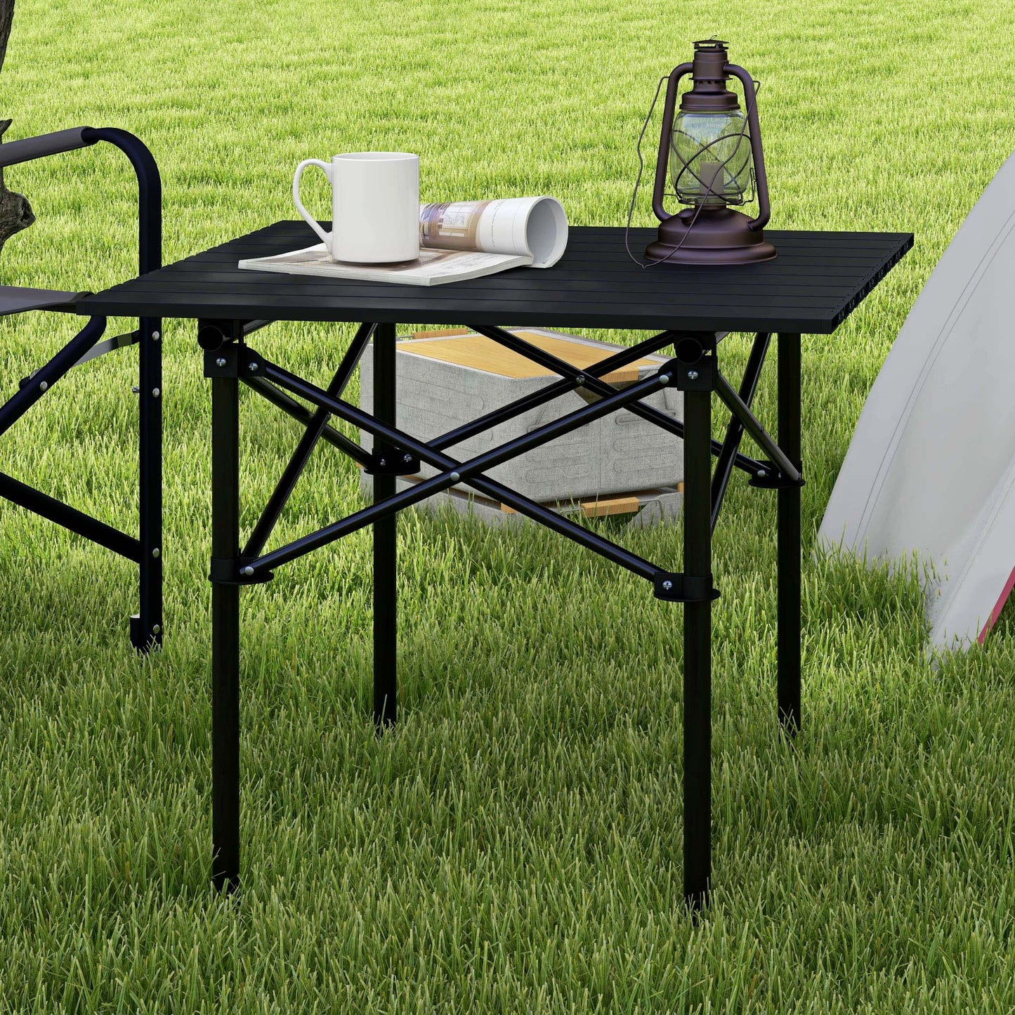 Outsunny Mesa De Camping Plegable Con Parte Superior Enrollable 52x52x52cm Negro_5
