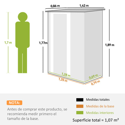 Outsunny Caseta De Jardín 1,07m² 142x86x189cm Metálico Con Puerta Marrón_2