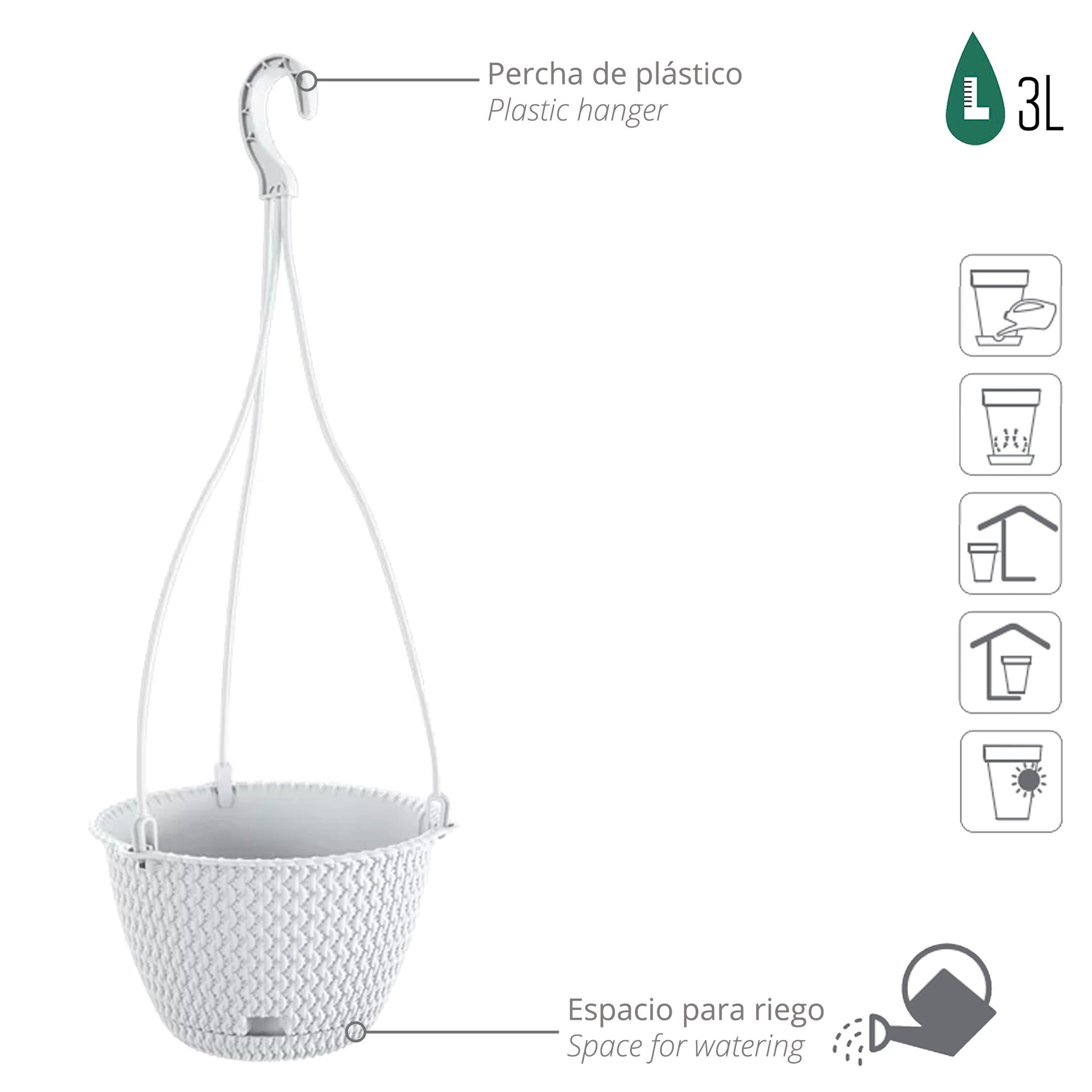 Macetero Colgante Splofy Round W 3l., Dimensiones (mm) 230x230x145, Color Blanco_2