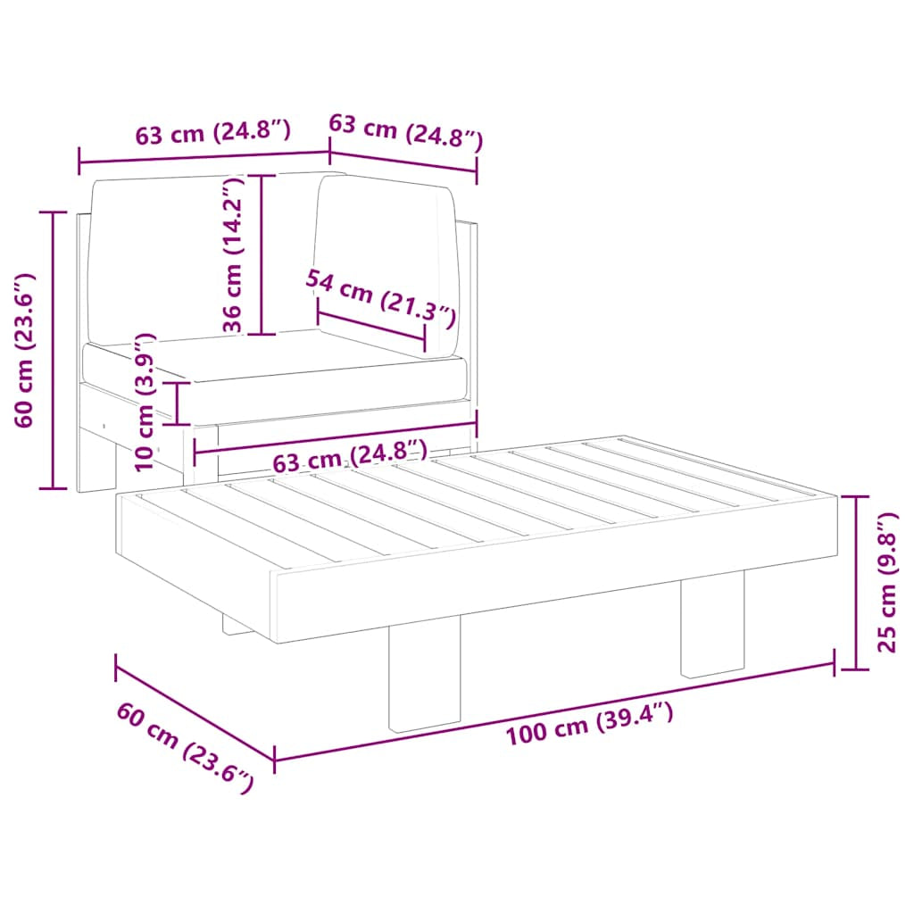 Vidaxl Muebles De Jardín 2 Pzas Cojines Madera Acacia Gris Oscuro_2