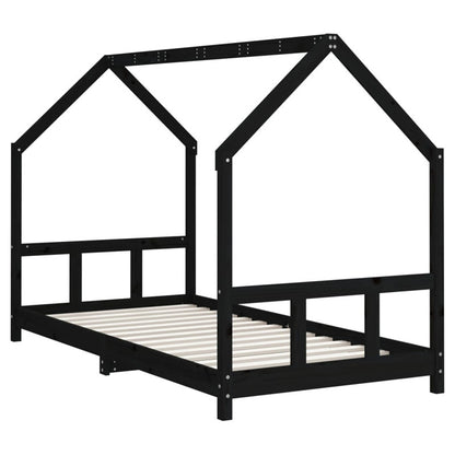 Vidaxl Estructura De Cama Para Niños Madera De Pino Negro 90x200 Cm_5