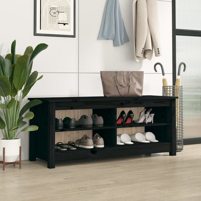 Banco Zapatero Madera Maciza De Pino Negro 110x38x45,5 Cm / Vetonek_5