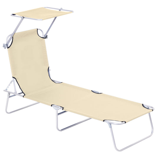 Outsunny Tumbona De Jardín Plegable Con Toldo Desmontable 187x58x36cm Beige_0