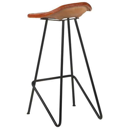 Taburetes De Barra De Cocina 4 Unidades Cuero Auténtico Marrón_2