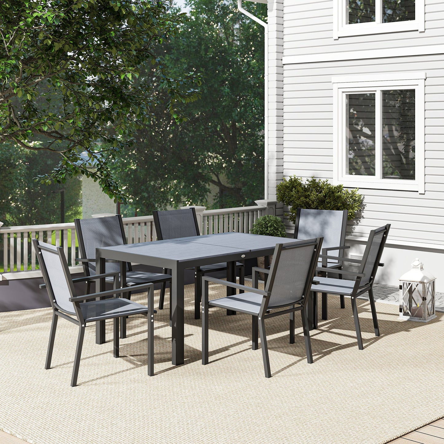 Outsunny Conjunto De Mesa Y Sillas Jardín De 7 Piezas Con Sillas Apilables Gris_3