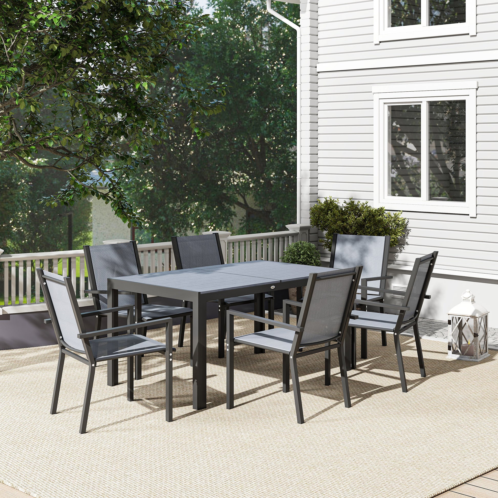 Outsunny Conjunto De Mesa Y Sillas Jardín De 7 Piezas Con Sillas Apilables Gris_3