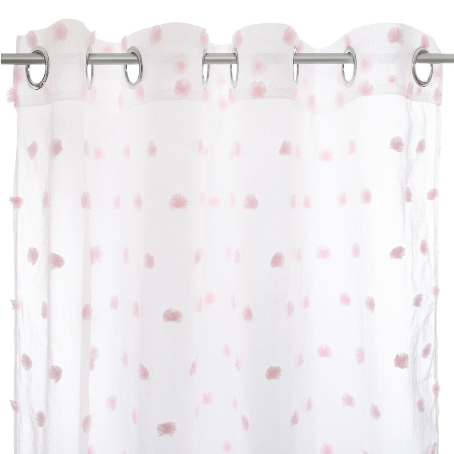 Wellhome Cortina Infantil Pompones Blanca Y Rosa_4