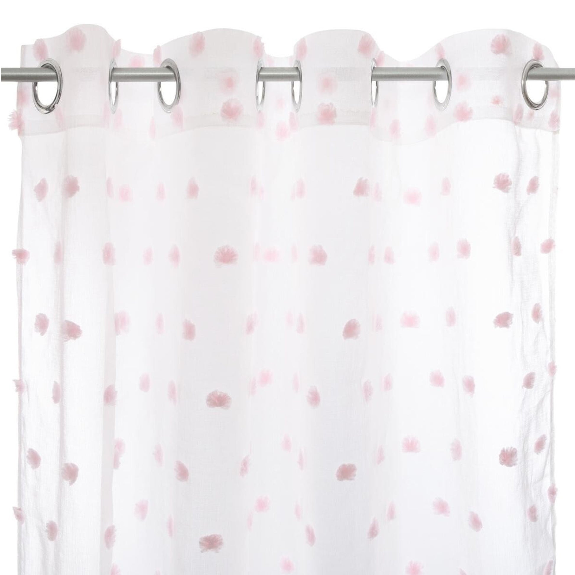 Wellhome Cortina Infantil Pompones Blanca Y Rosa