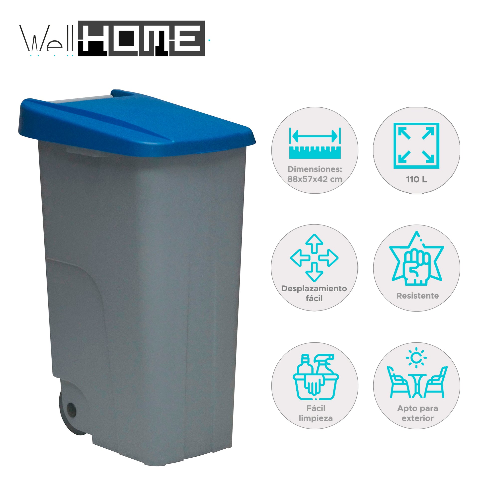 Contenedor Reciclo 110l Azul Cerrado 88x57x42 Cm Wellhome