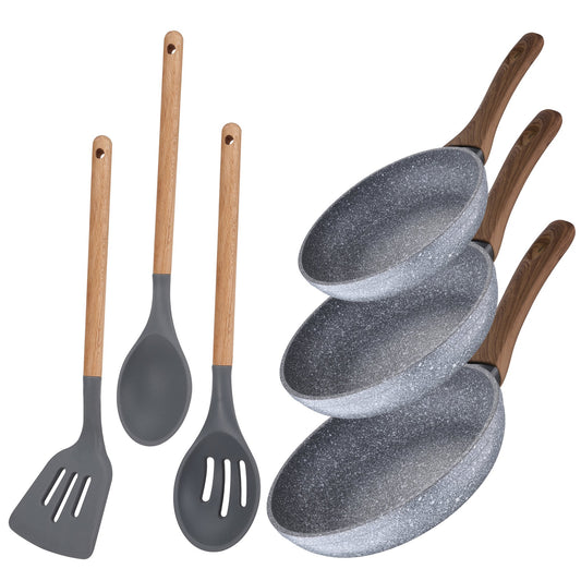 Set 3 Sartenes Ø22 Ø26 Y Ø28 + Set Utensilios, Daimiel, Aluminio Forjado, Inducción_0