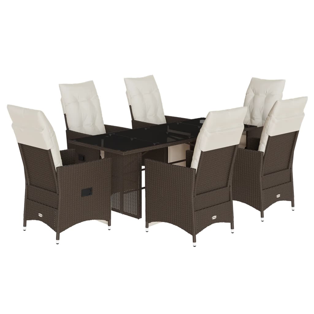 Set De Mesa Y Sillas Jardín 7 Pzas Con Cojines Ratán Pe Marrón / Vetonek_3