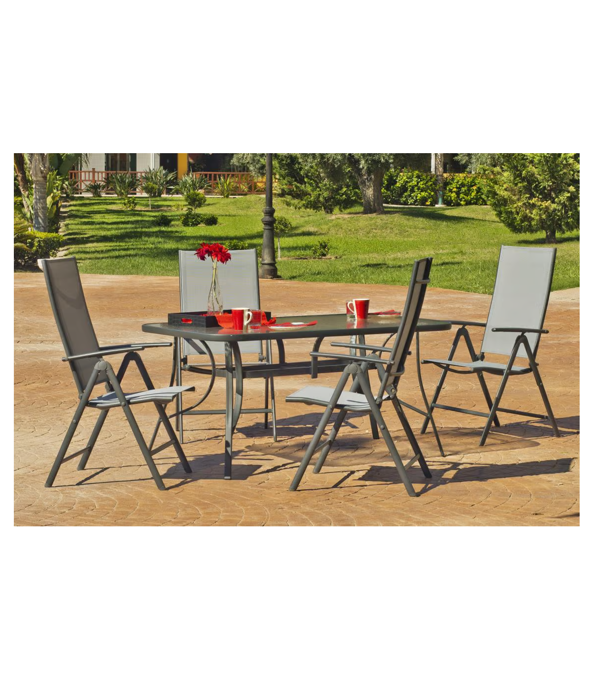 Pack 4 Sillónes-tumbonas Apilables Terraza Jardín Sulam-5 Acero /textilen Gris Antracita_1