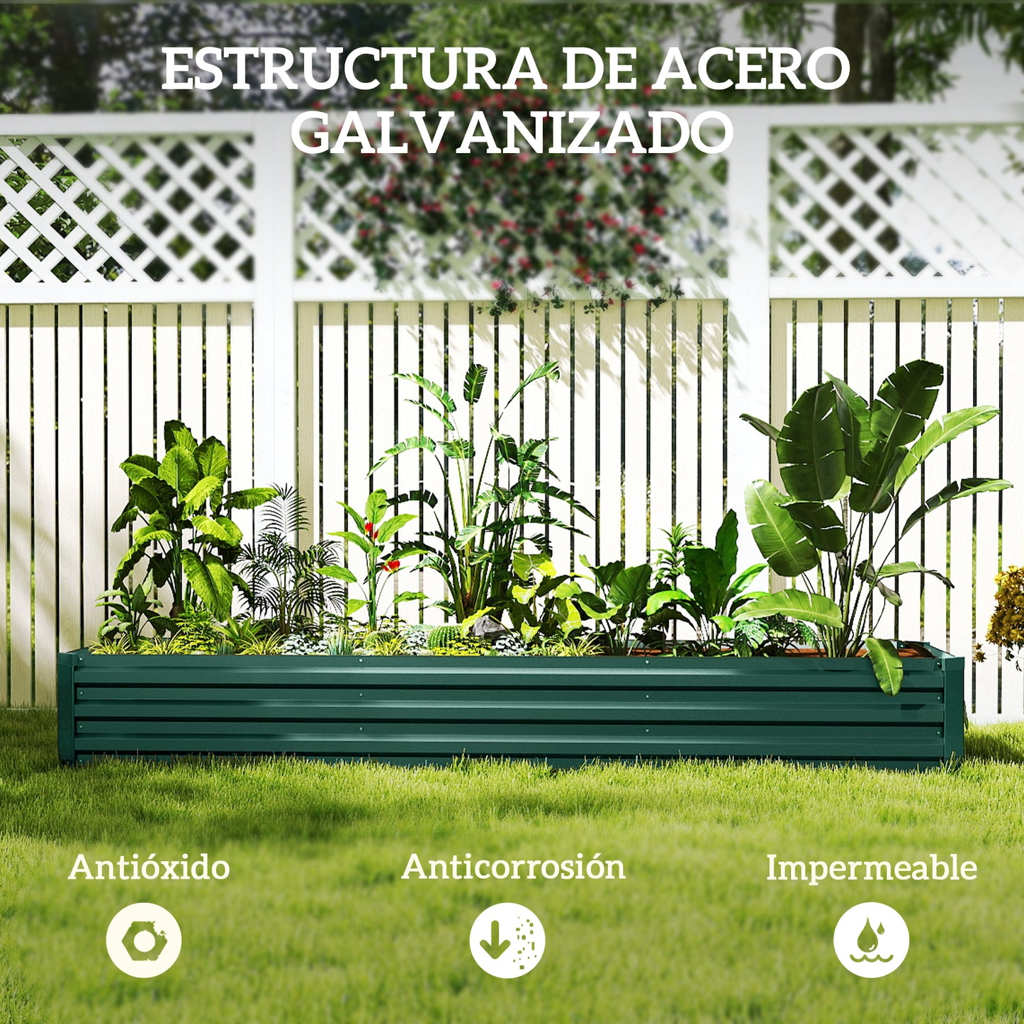 Outsunny Jardinera Exterior Grande Rectangular De Acero Galvanizado_4