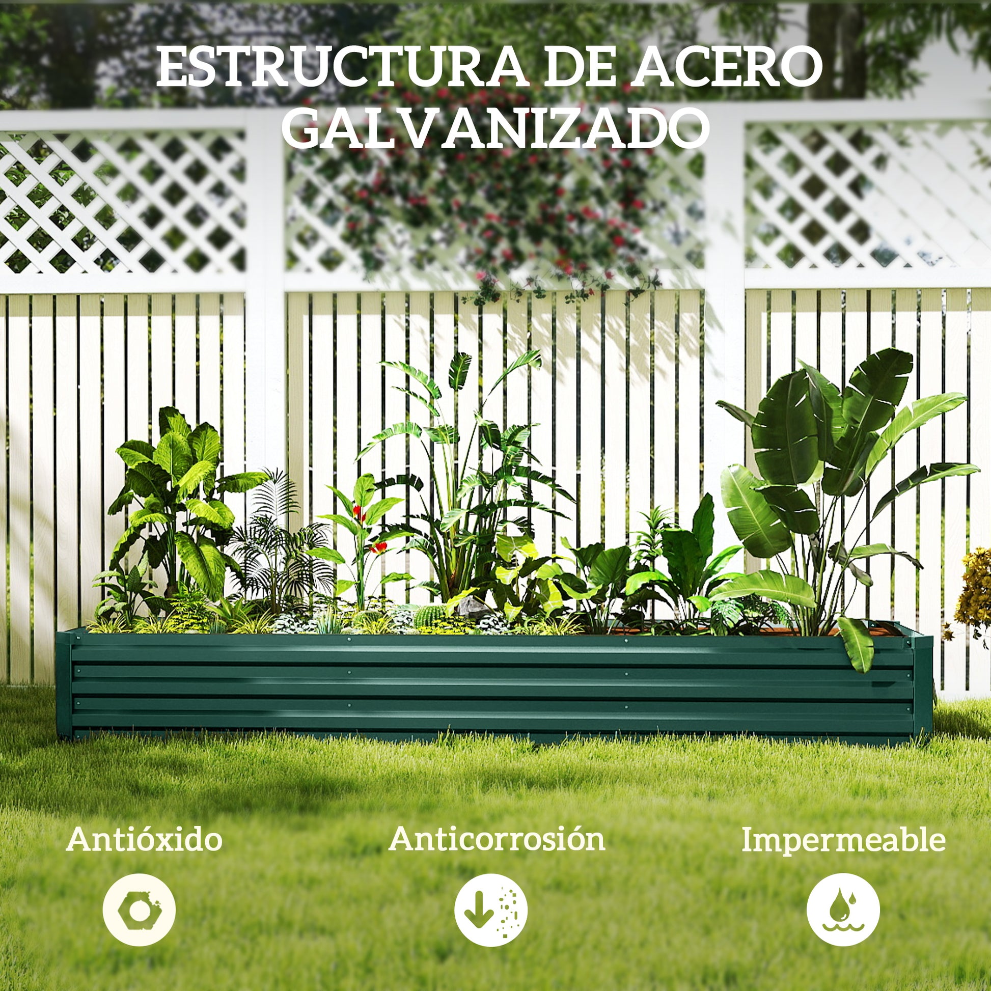 Outsunny Jardinera Exterior Grande Rectangular De Acero Galvanizado_4