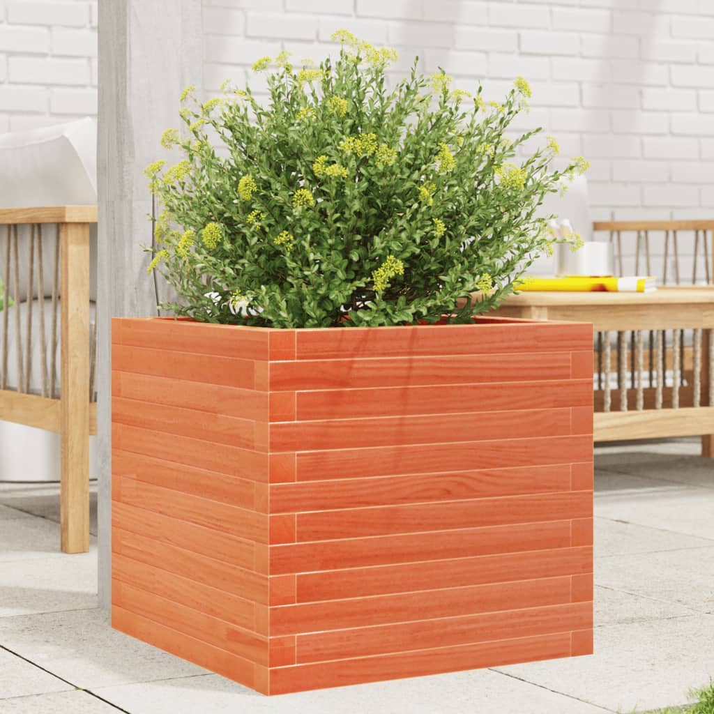 Jardinera Madera Maciza De Pino Marrón Cera 50x50x45,5 Cm_1