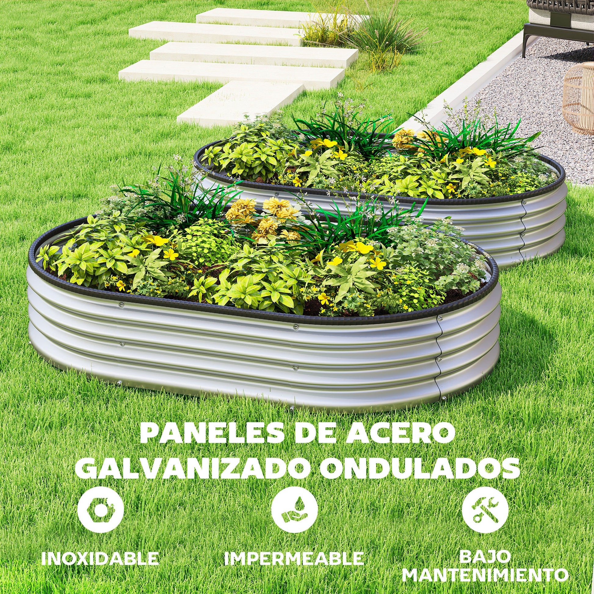 Outsunny Juego De 2 Jardineras Exterior Grandes De Acero Galvanizado_4