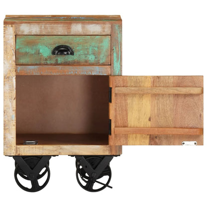 Mesita De Noche Con Ruedas Madera Maciza Reciclada 40x30x57 Cm_3