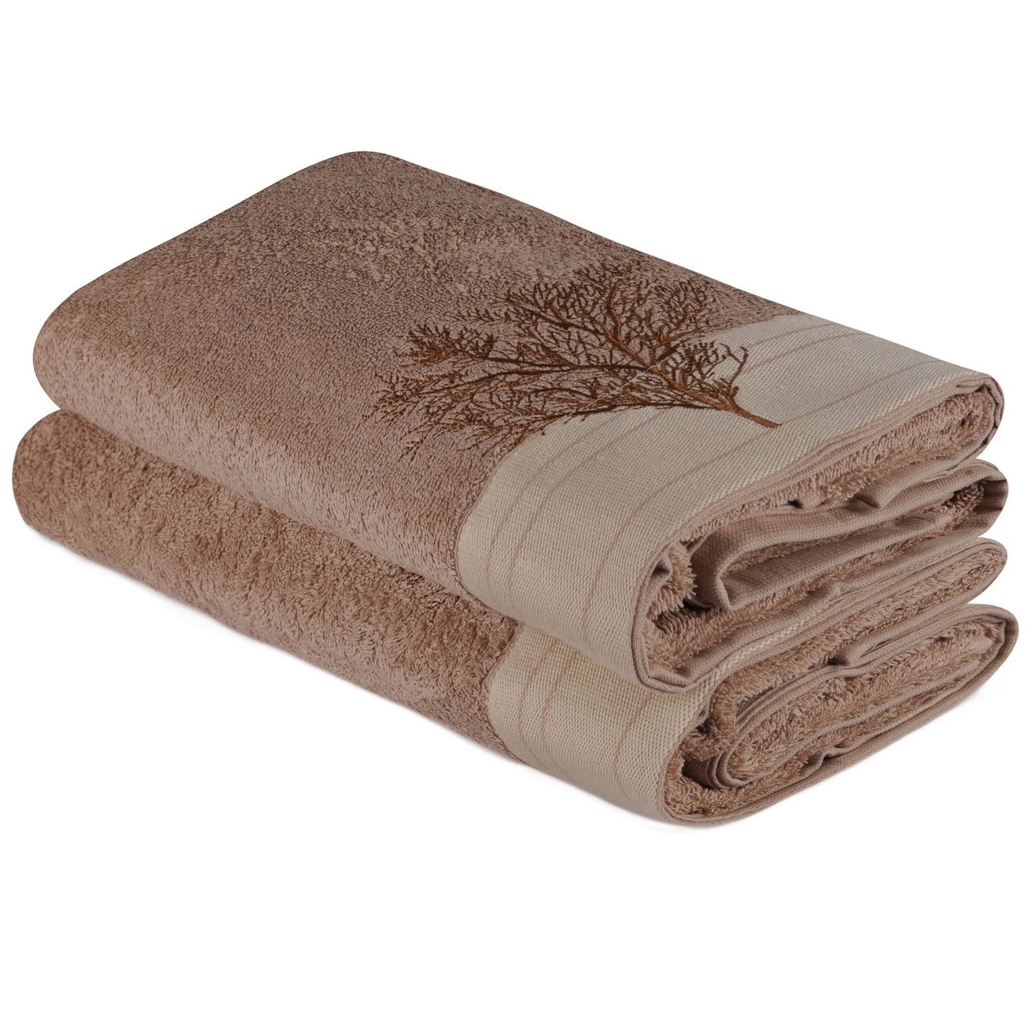 Juego De Toallas De Baño (2 Piezas) Marrón Claro Y Crema_0