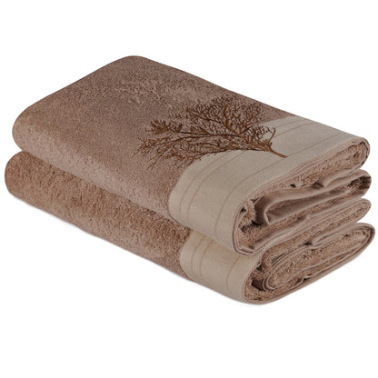 Juego De Toallas De Baño (2 Piezas) Marrón Claro Y Crema_0