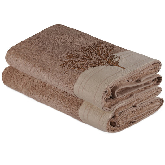 Juego De Toallas De Baño (2 Piezas) Marrón Claro Y Crema_0