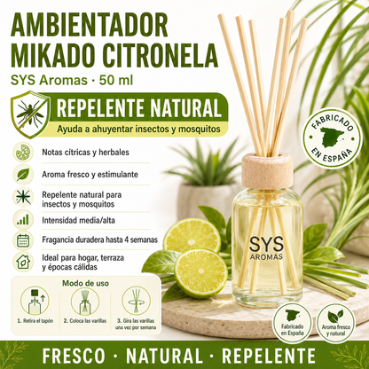 Mikado Citronela 50 ml | Aroma Natural Repelente Antimosquitos | Ambiente Fresco y Protegido | SYS Aromas_3