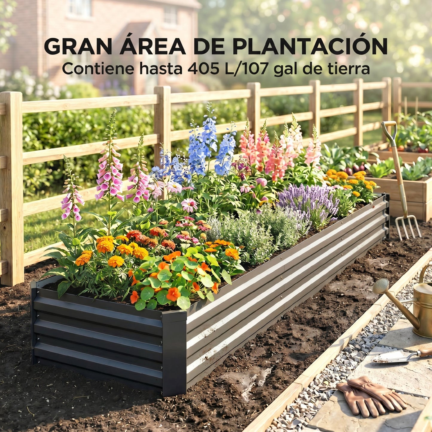Outsunny Jardinera Exterior Grande Rectangular De Acero Galvanizado_3