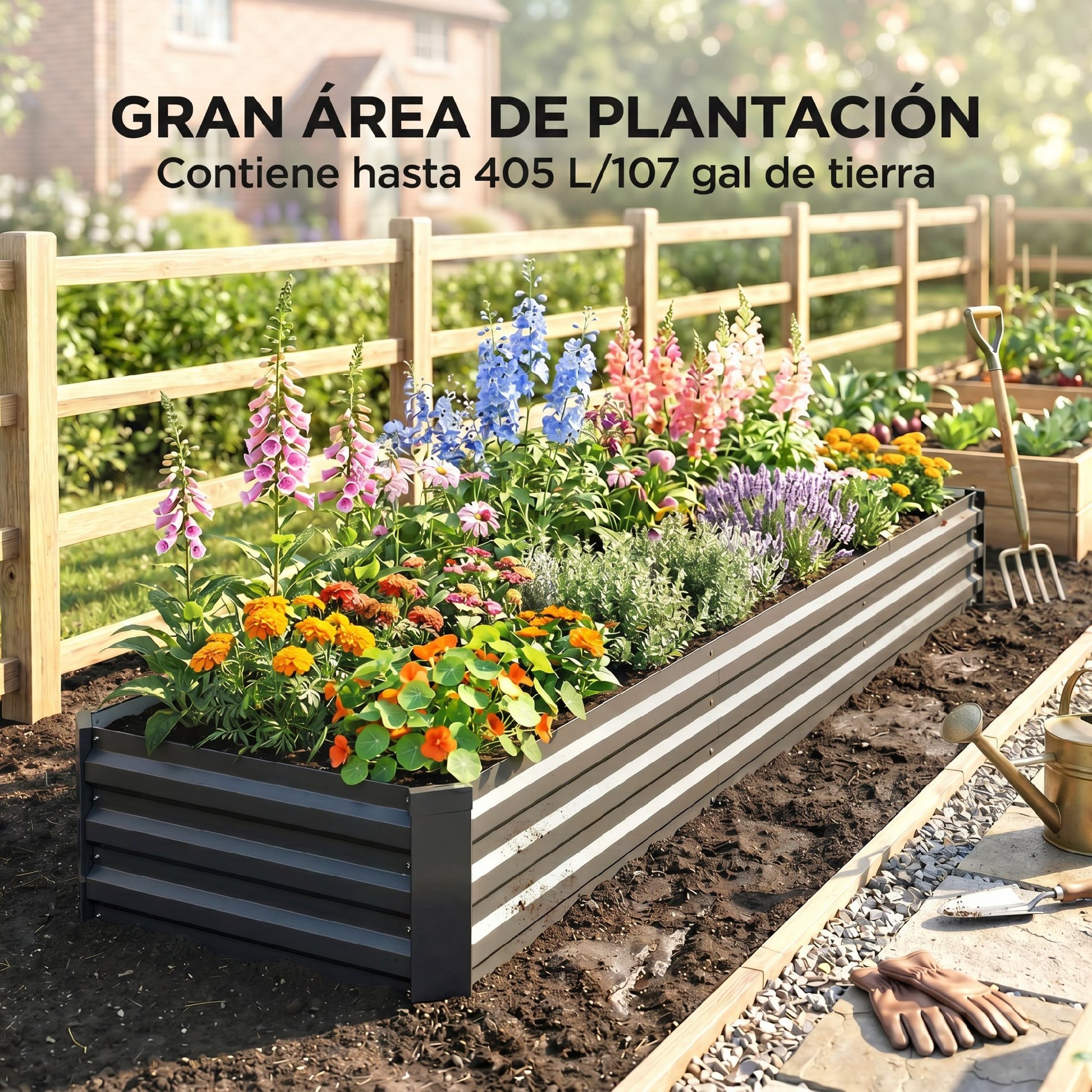 Outsunny Jardinera Exterior Grande Rectangular De Acero Galvanizado_3