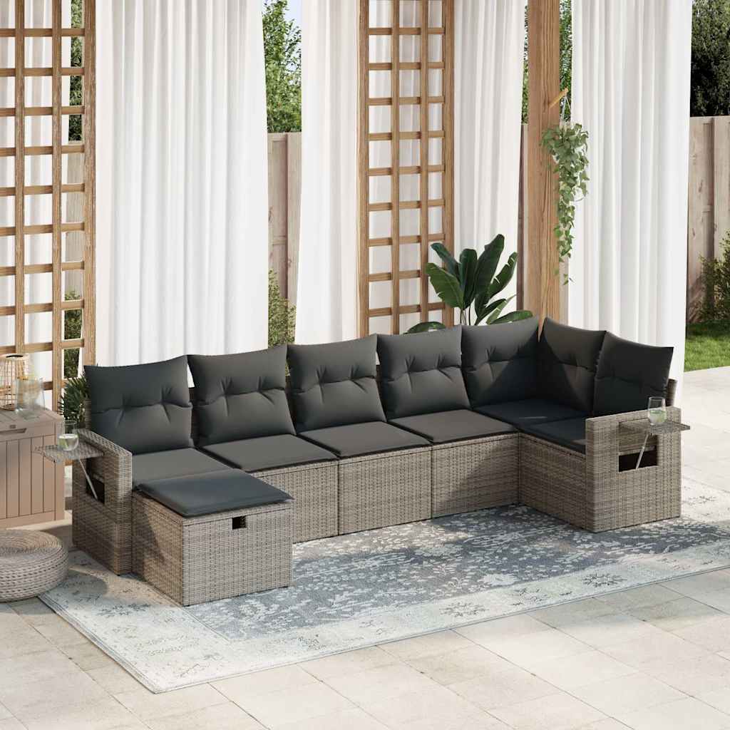 Set De Sofás De Jardín 7 Pzas Con Cojines Ratán Sintético Gris / Vetonek_5