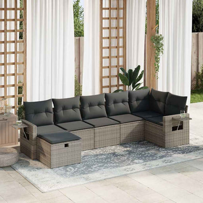 Set De Sofás De Jardín 7 Pzas Con Cojines Ratán Sintético Gris / Vetonek_5