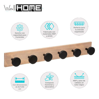 Wellhome Perchero Madera 6 Ganchos Para Abrigos_1