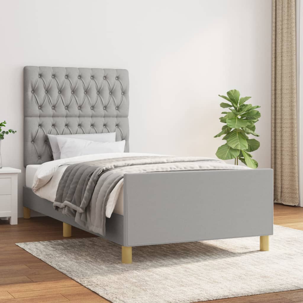 Estructura De Cama Con Cabecero De Tela Gris Claro 90x190 Cm / Vetonek_4