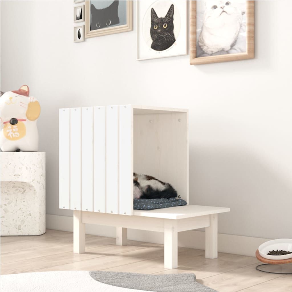 Vidaxl Casa Para Gatos De Madera Maciza De Pino Blanco 60x36x60 Cm_1